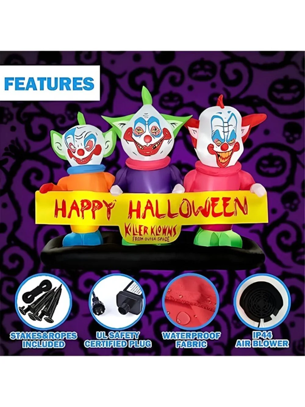6ft Long Halloween Inflatable Three Killer Clowns Decoration